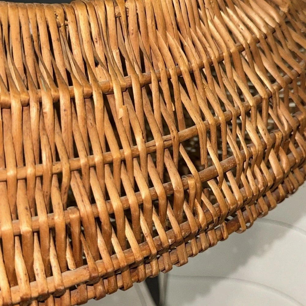 Vintage Handmade Round Half Moon Wicker Basket Antique Egg Gathering 15